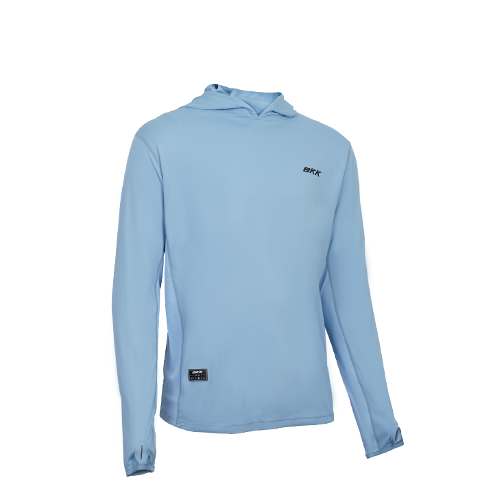 T Shirt BKK Hooded Long Sleeve Performance Light Blue - Photo 1
